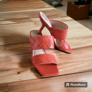 Vince Camuto Candialia Tangerine Tango Nappa Leather Woven Heeled Sandals 7M
